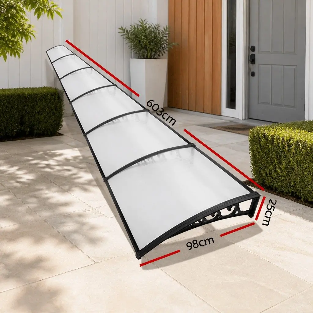 Awning Door Window Canopy 1m x 6m Transparent PC Panel Balcony Cover Shade