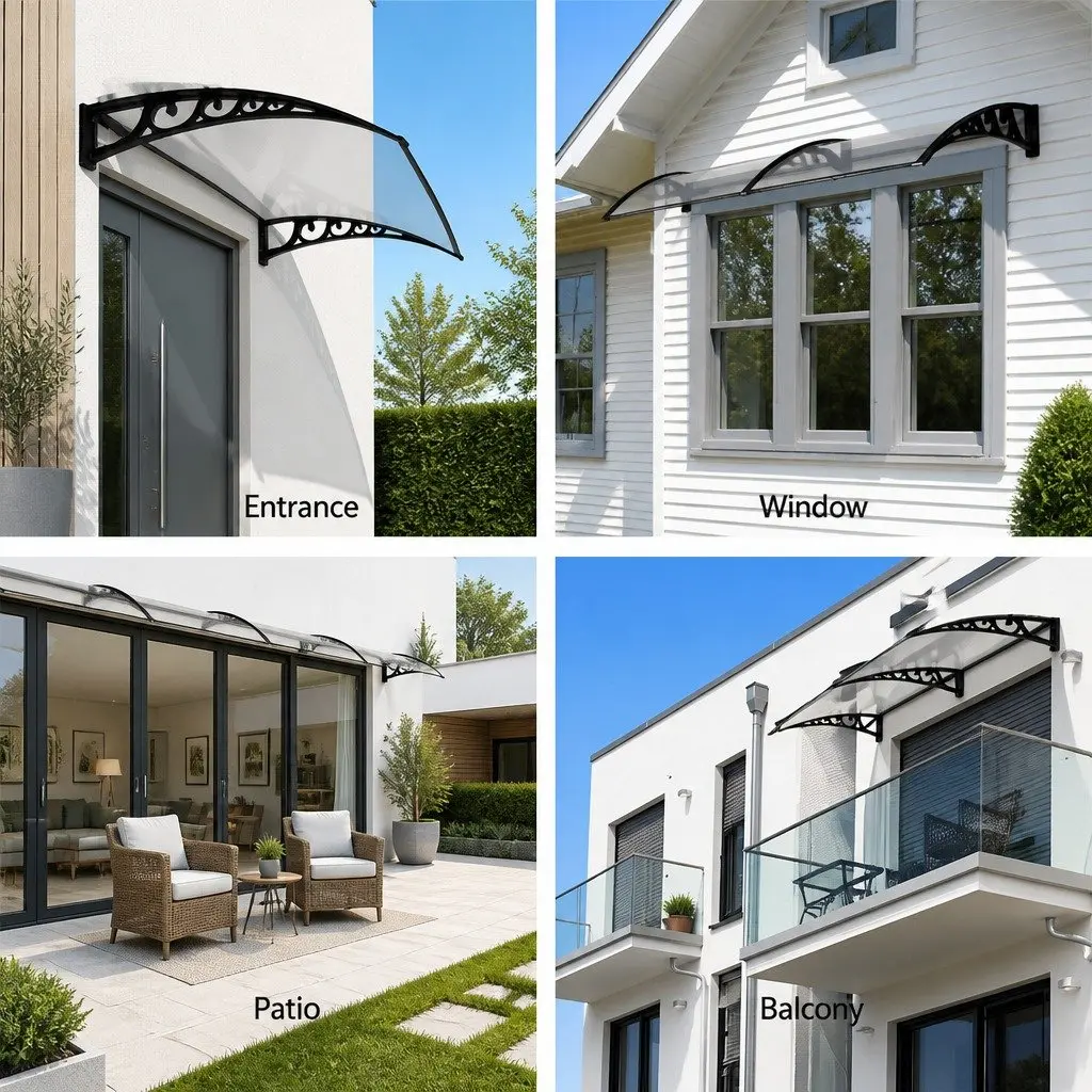 Awning Door Window Canopy 1m x 6m Transparent PC Panel Balcony Cover Shade
