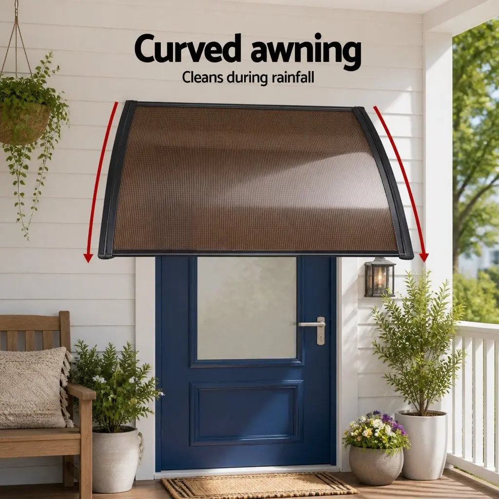 Window Door Awning 1m x 1m Brown Polycarbonate Panel Aluminium Bracket Shade