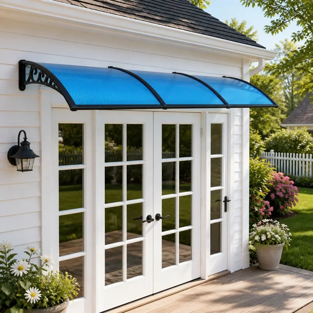 Awning Sun and Rain Protection 1m x 3m Blue PC Panel for Door Window Balcony DIY Installation