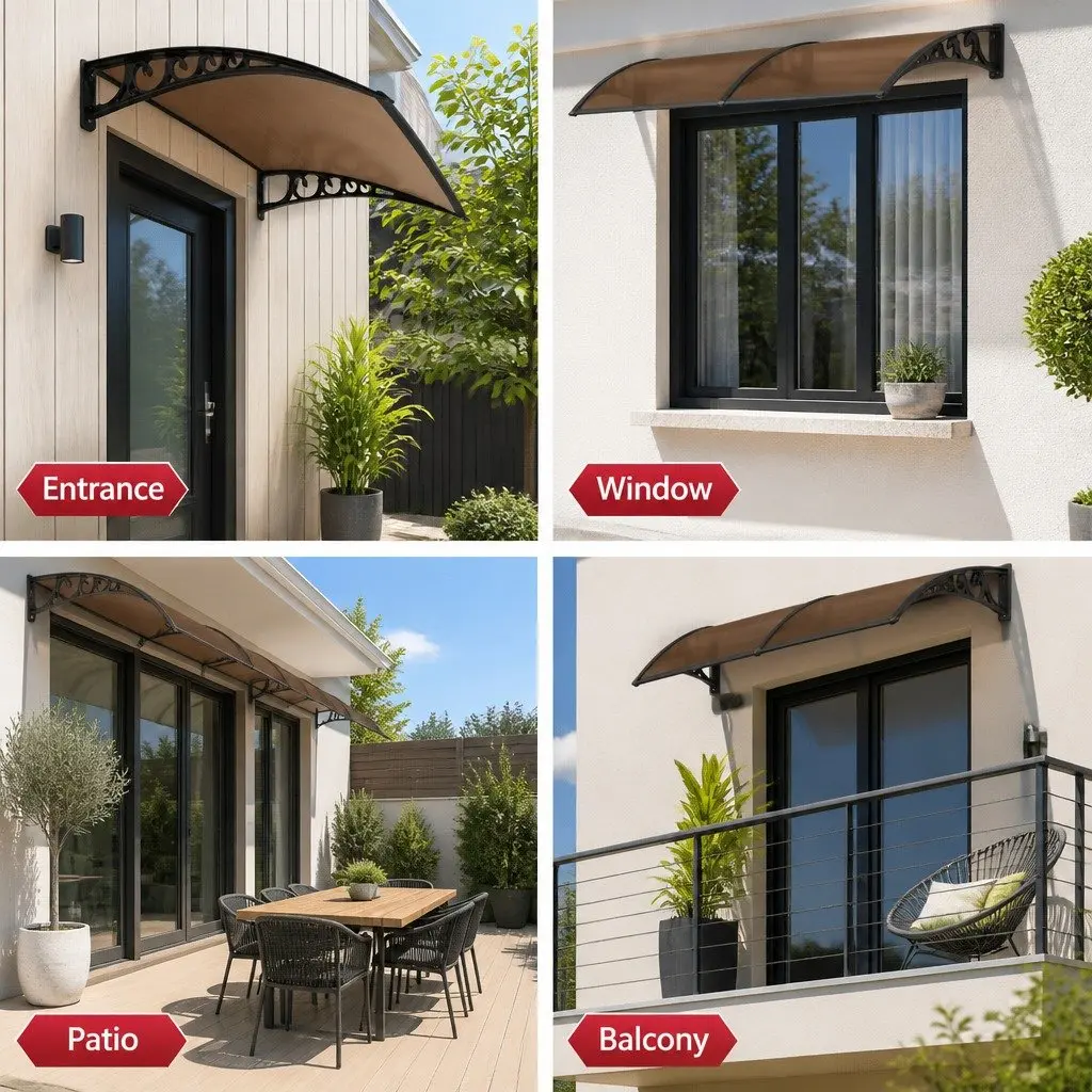Awning Polycarbonate Panel Shade Canopy Cover 1m x 4m Brown