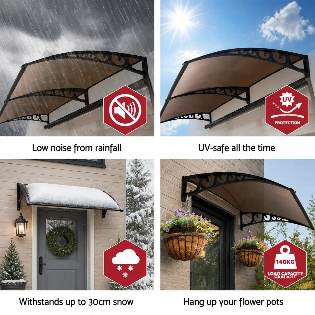 Awning Polycarbonate Panel Shade Canopy Cover 1m x 4m Brown
