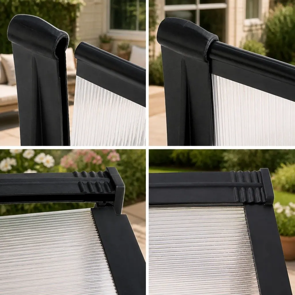 Awning Canopy for Window Door 1m x 2m Transparent PC Panel Black Bracket Outdoor Shade