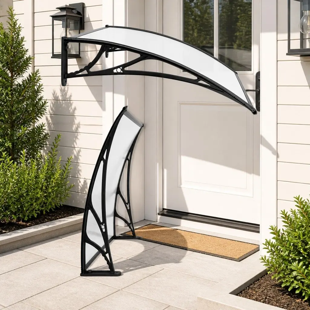 Awning Canopy DIY Shade Cover 1m x 4m Clear Panel Black Brackets