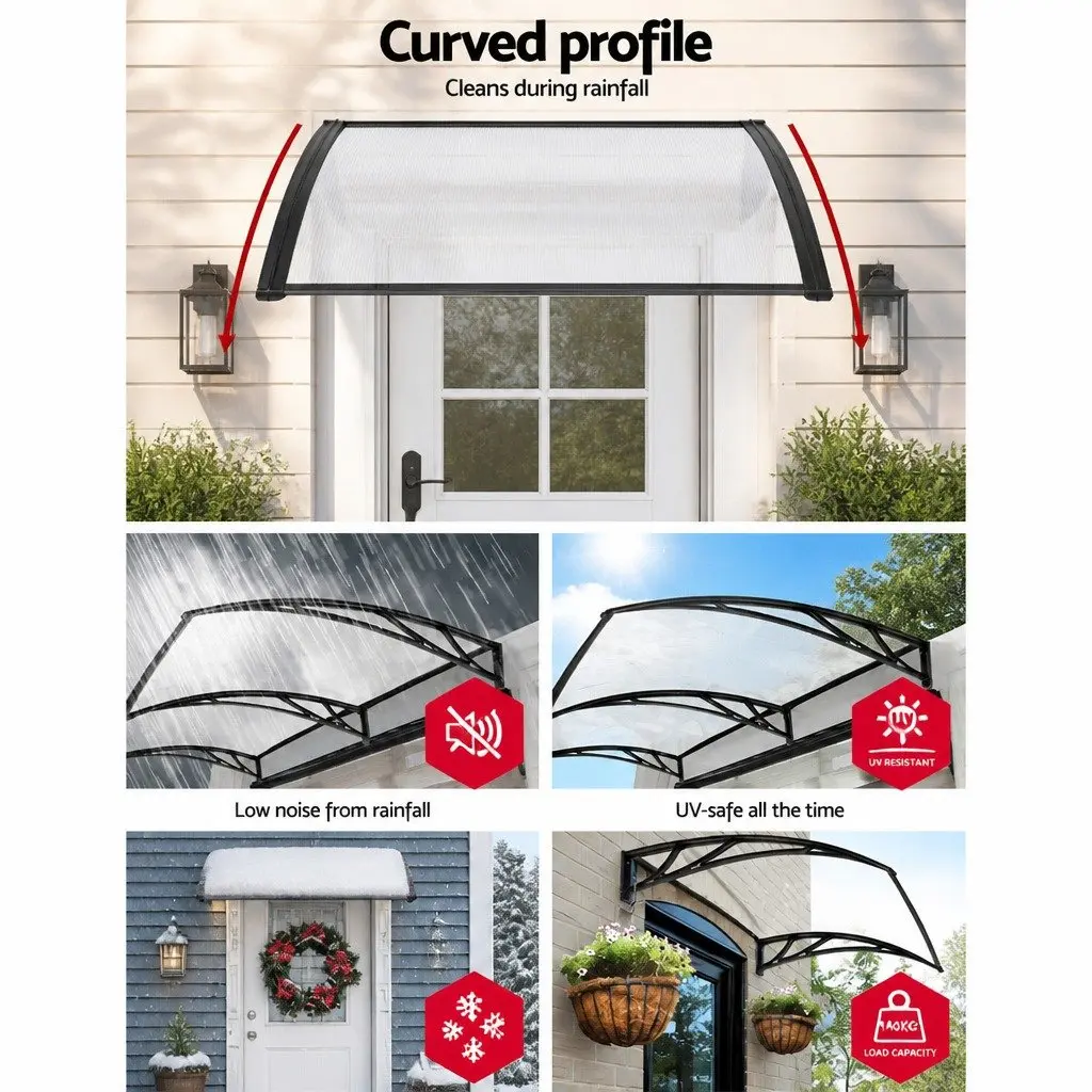 Awning Canopy DIY Shade Cover 1m x 4m Clear Panel Black Brackets