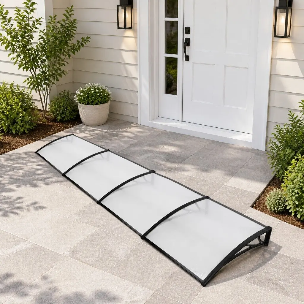 Awning Canopy DIY Shade Cover 1m x 4m Clear Panel Black Brackets