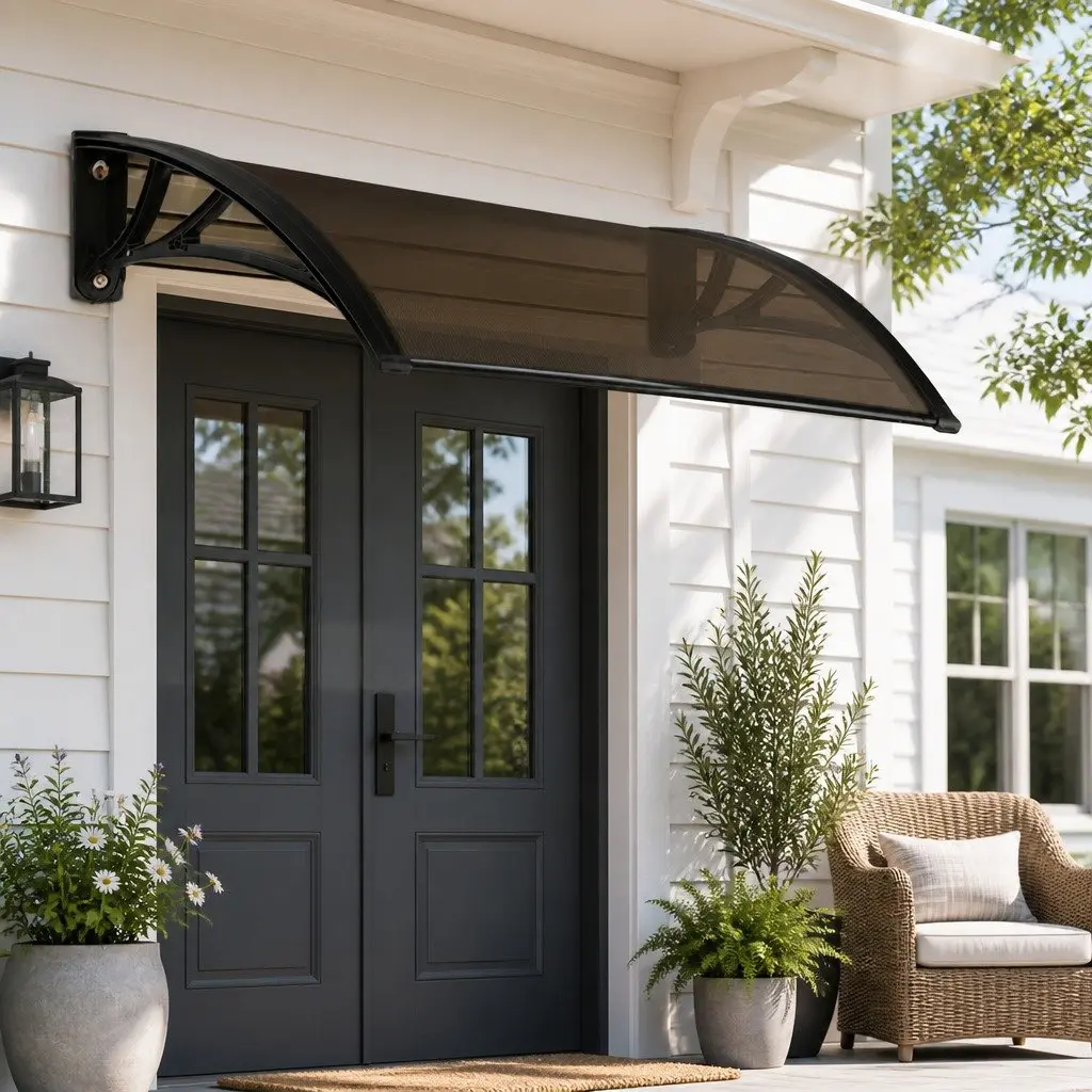 Awning Canopy Window Door 1m x 2m Brown Panel Black Frame