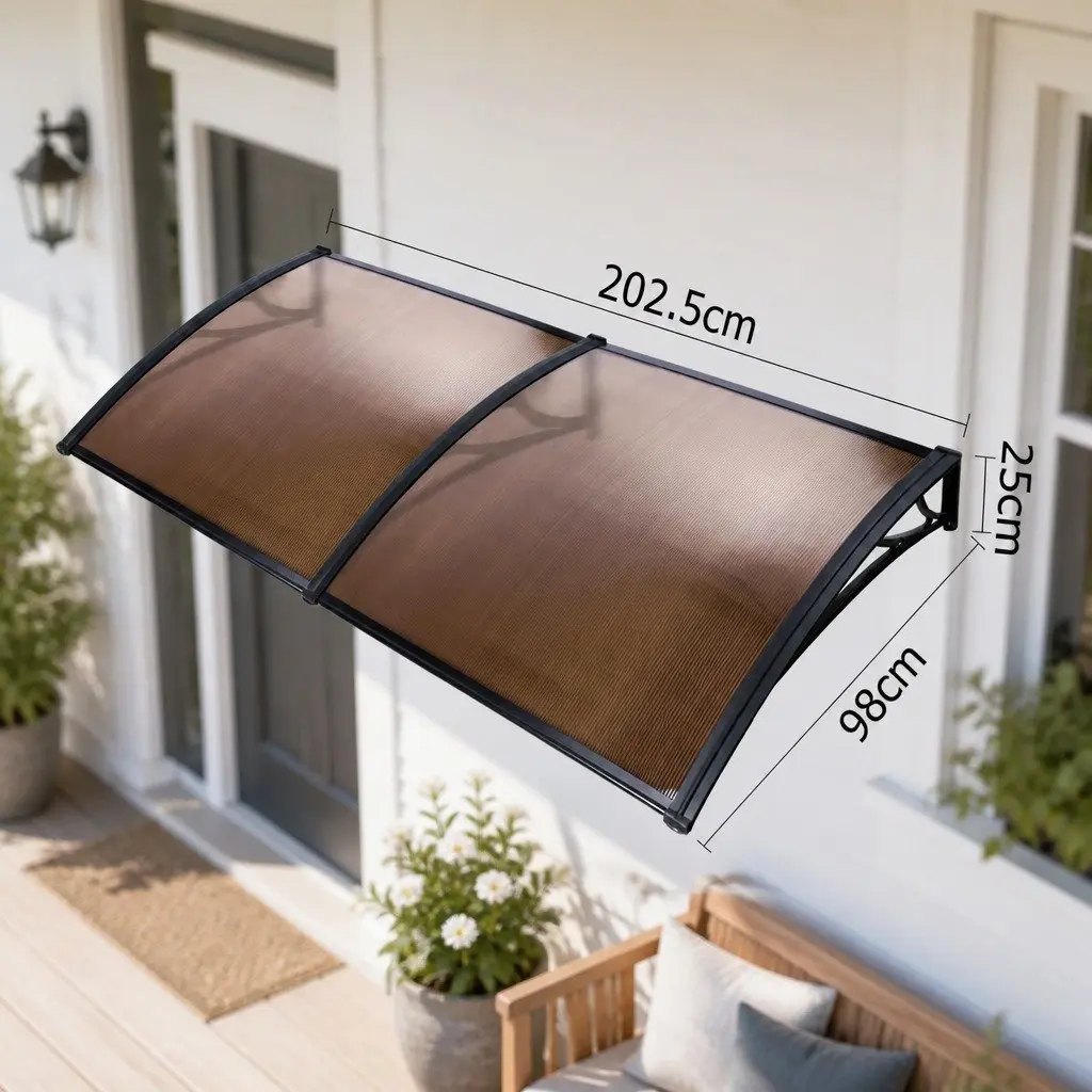Awning Canopy Window Door 1m x 2m Brown Panel Black Frame