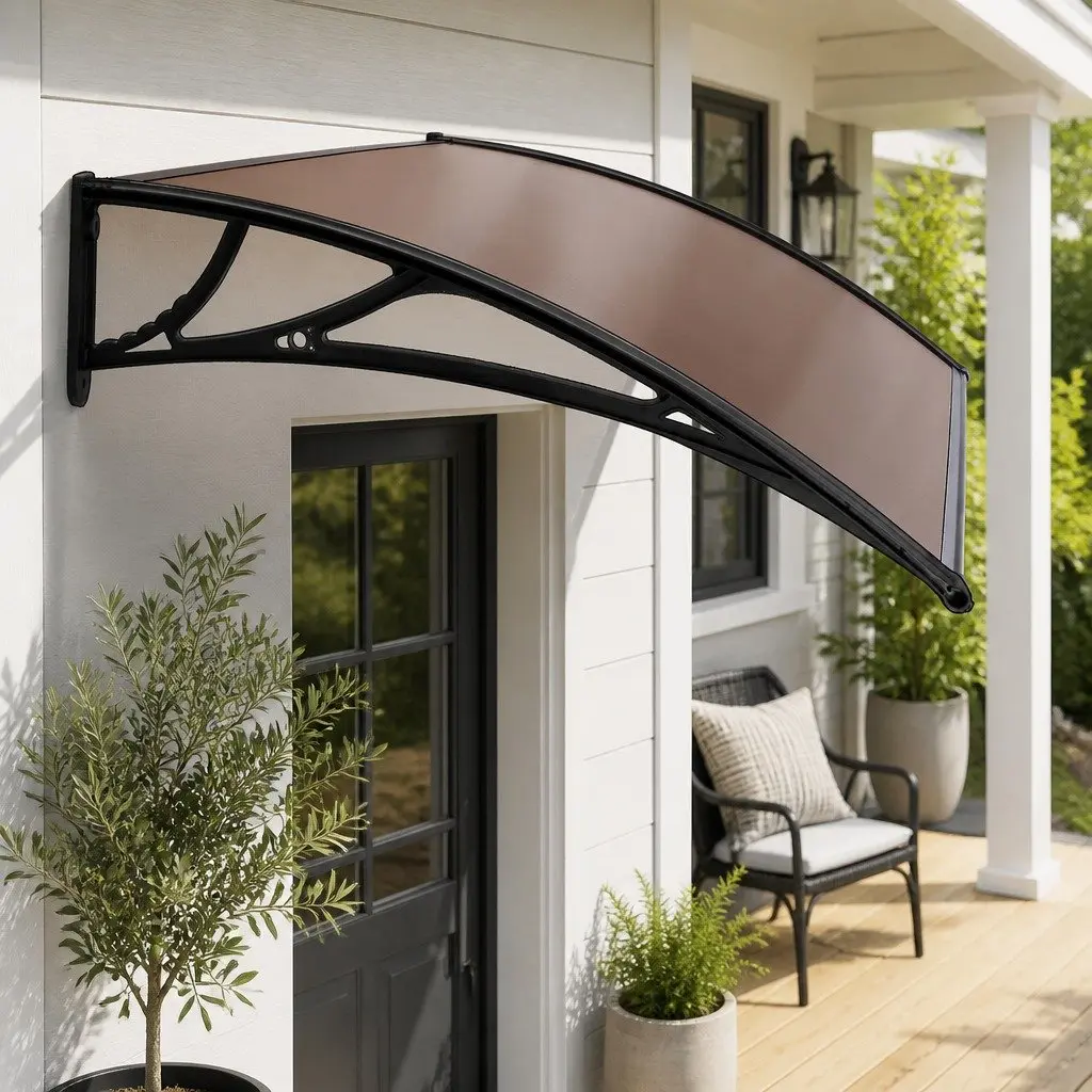 Awning Canopy Window Door 1m x 2m Brown Panel Black Frame