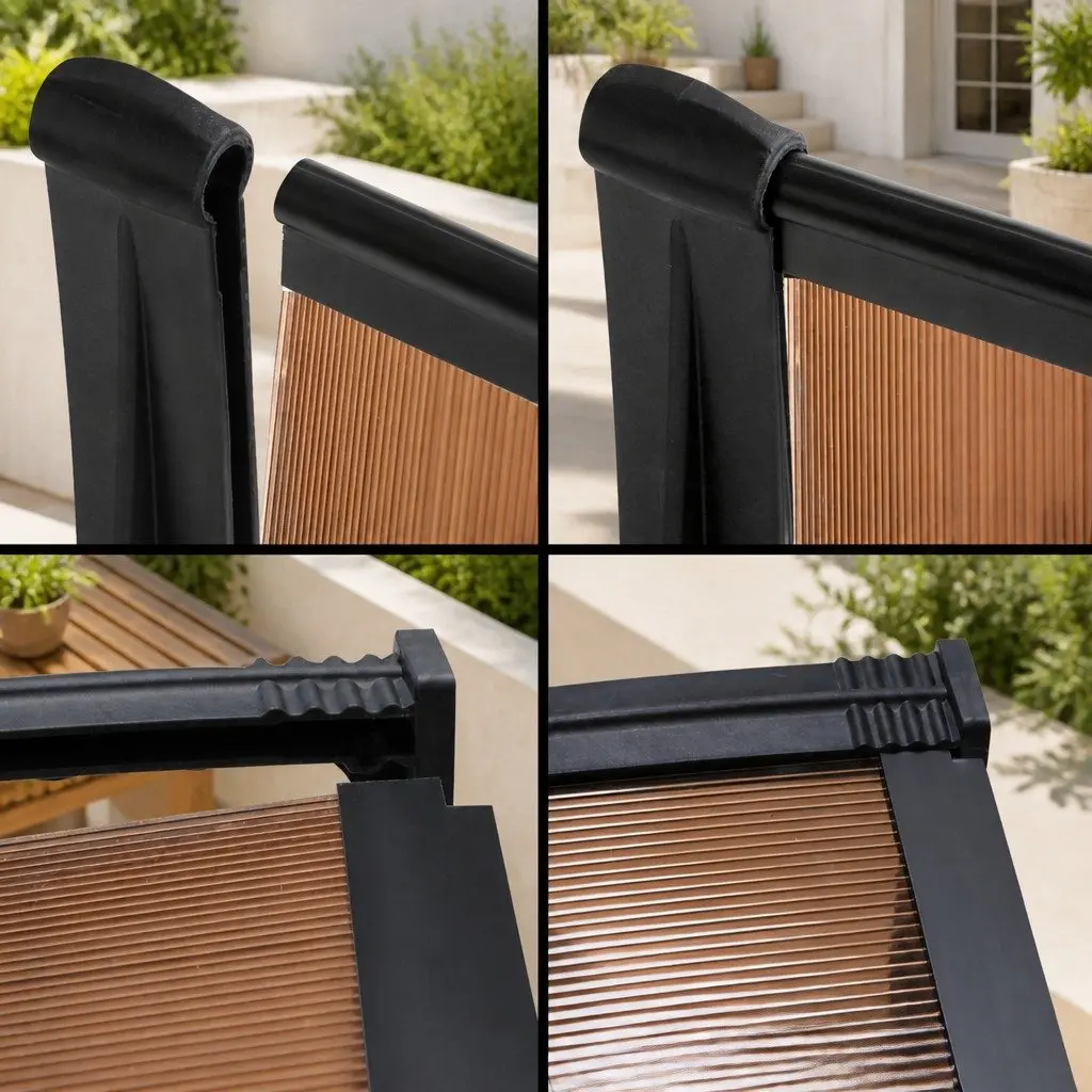 Awning Canopy Window Door 1m x 2m Brown Panel Black Frame