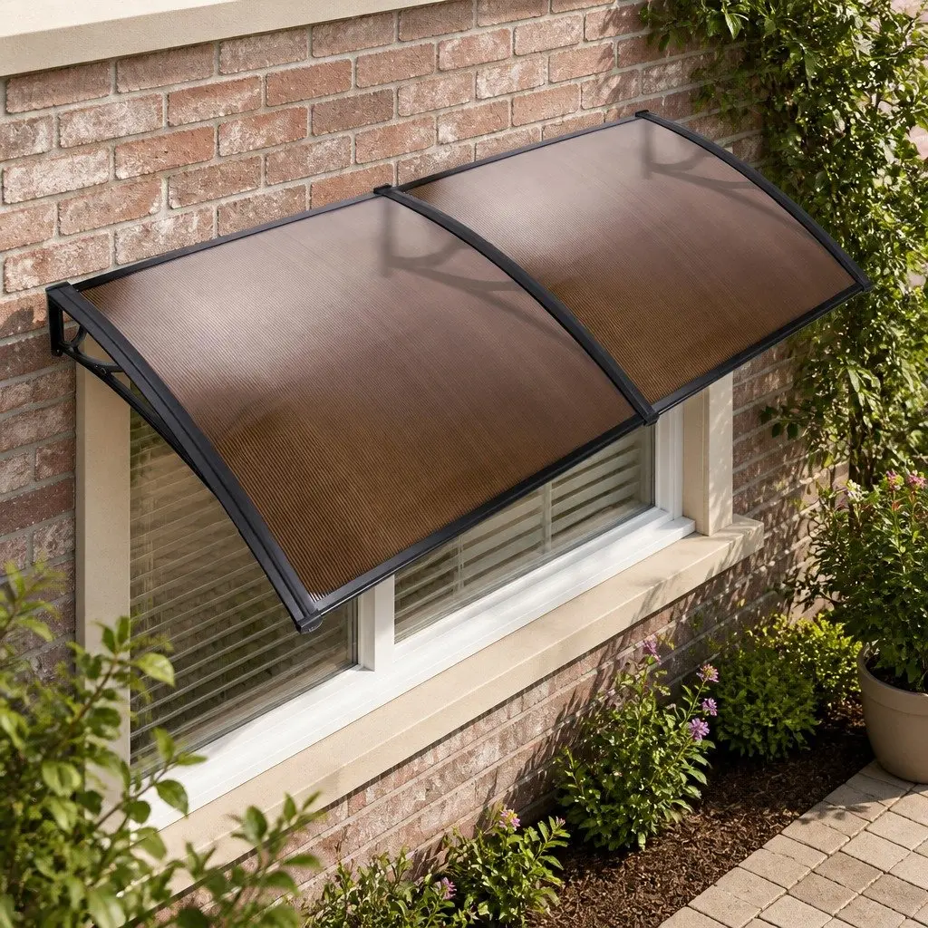 Awning Canopy Window Door 1m x 2m Brown Panel Black Frame