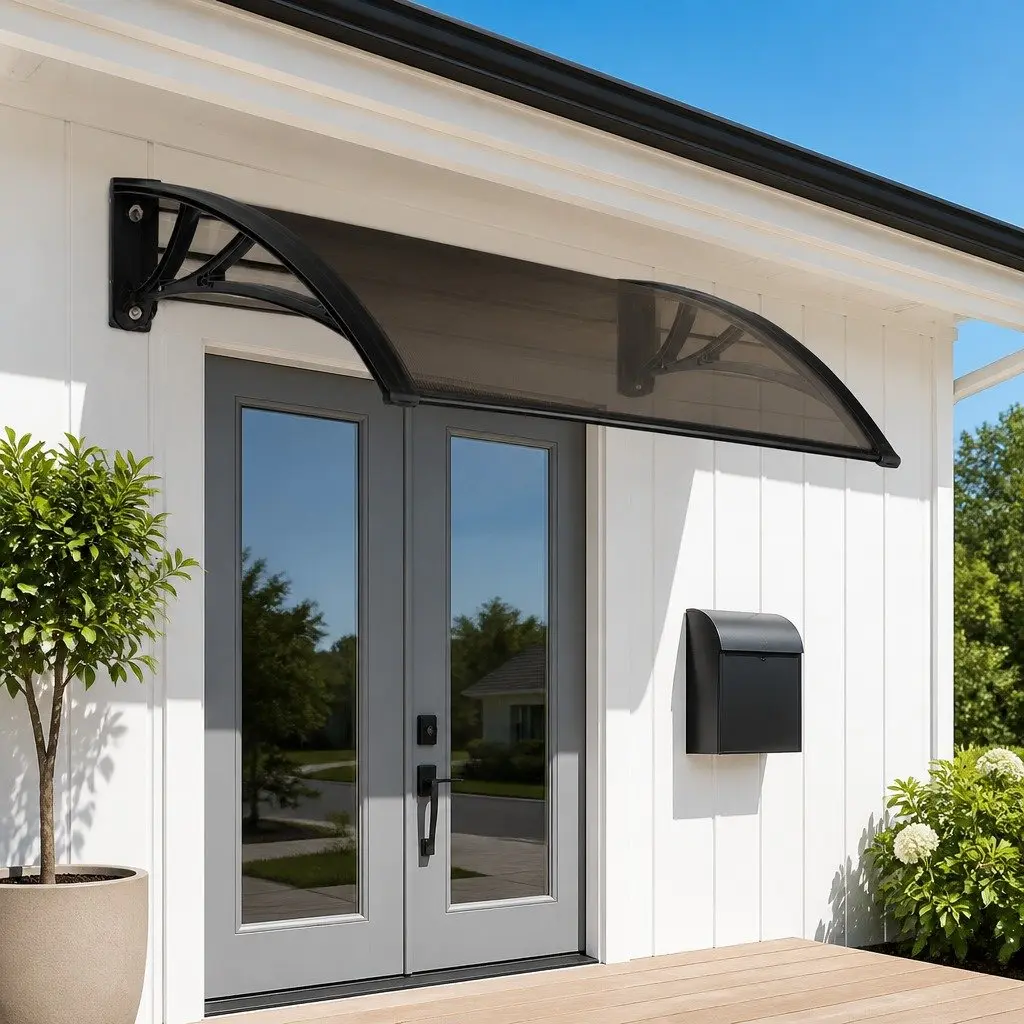 Awning Canopy Door Window 1m x 4m Brown PC Panel Black Frame