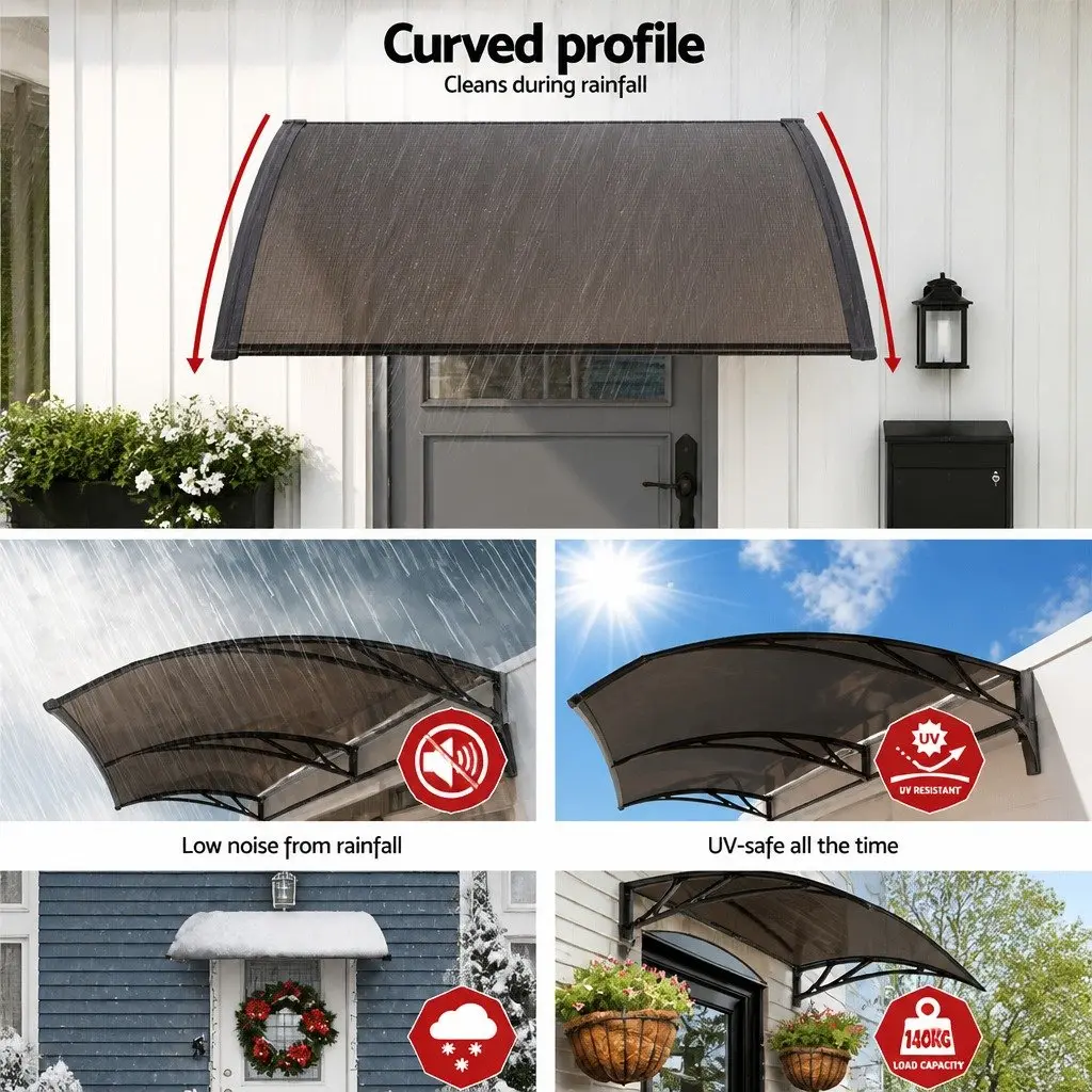 Awning Canopy Door Window 1m x 4m Brown PC Panel Black Frame