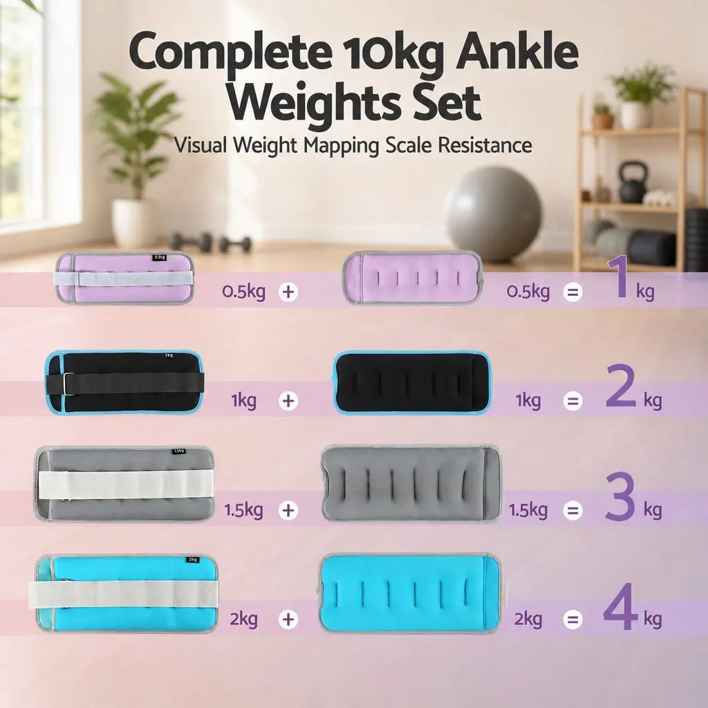 Ankle Wrist Weights Set 4 Pair Home Fitness Walking Running 1kg 2kg 3kg 4kg