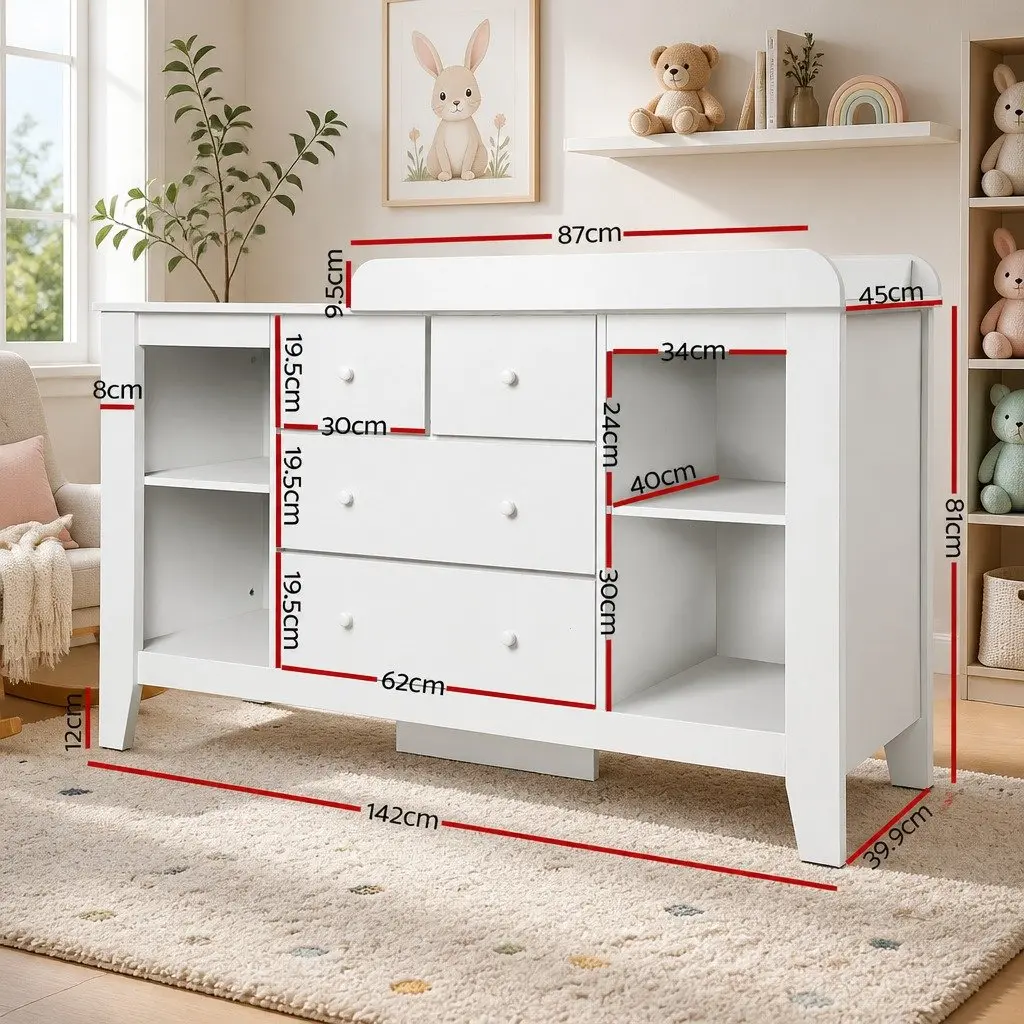 Changing Table Diaper Station Storage Chest with Drawers and Shelves White