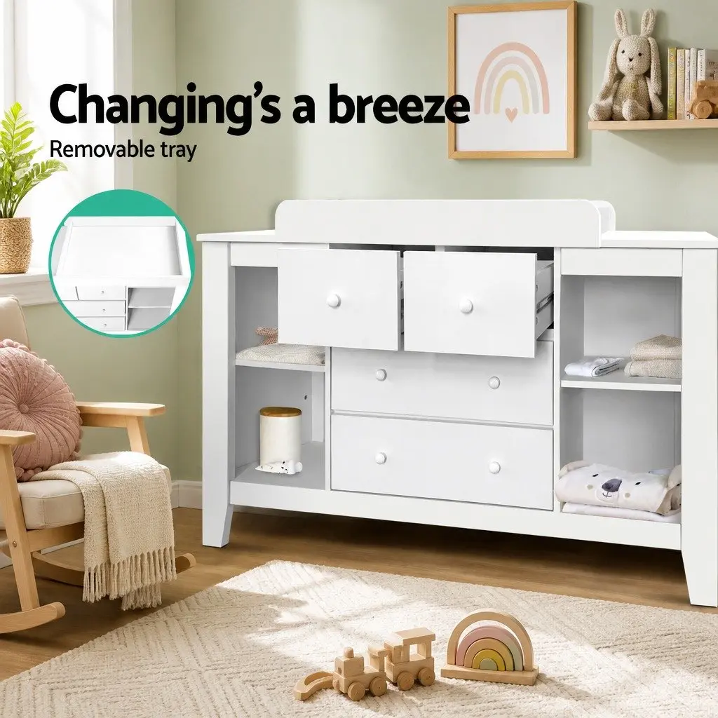 Changing Table Diaper Station Storage Chest with Drawers and Shelves White