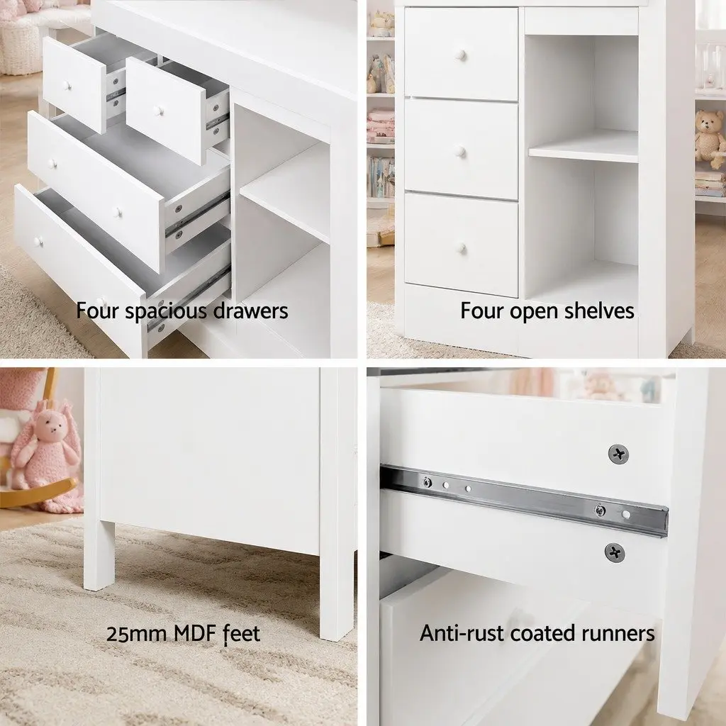 Changing Table Diaper Station Storage Chest with Drawers and Shelves White