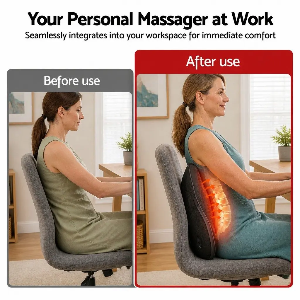 Back Massager Cordless Electric Neck Shoulder Lumbar Pillow 3-Speed Kneading Black