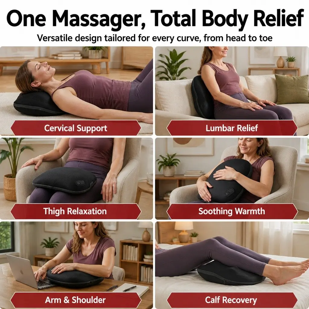 Back Massager Cordless Electric Neck Shoulder Lumbar Pillow 3-Speed Kneading Black