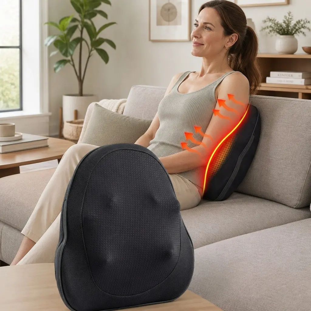 Back Massager Cordless Electric Neck Shoulder Lumbar Pillow 3-Speed Kneading Black