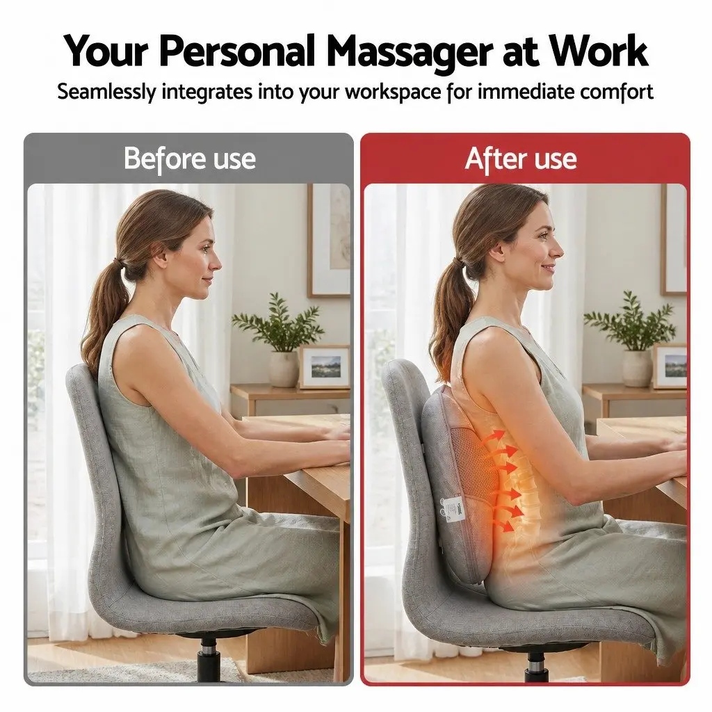 Back Massage Pillow USB Neck Shoulder Lumbar Support 3-Speed Heat Relief