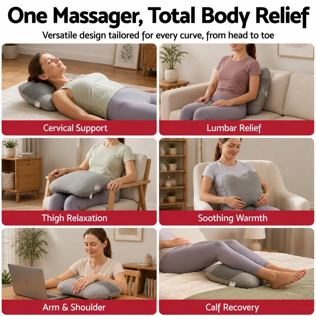 Back Massage Pillow USB Neck Shoulder Lumbar Support 3-Speed Heat Relief