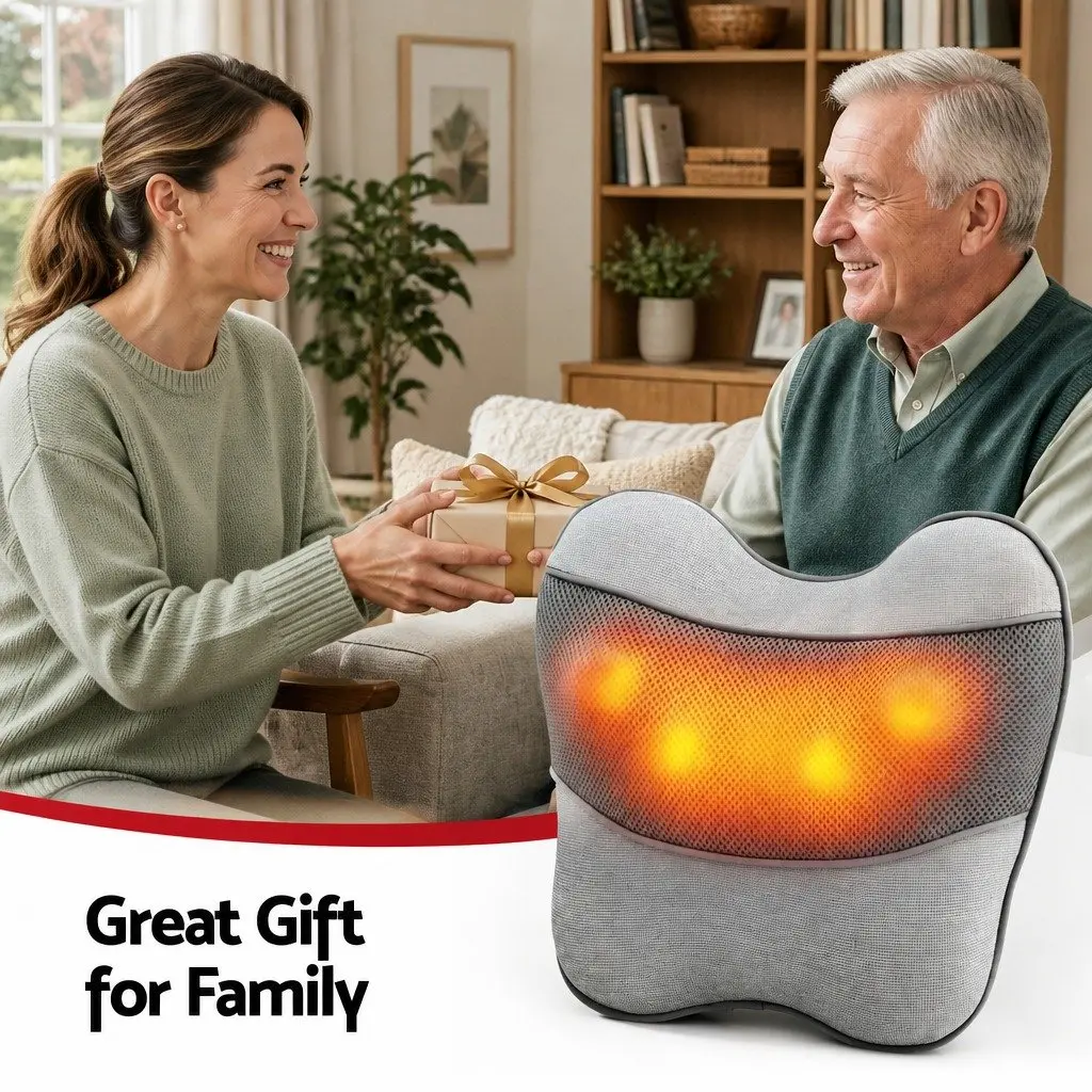 Back Massage Pillow USB Neck Shoulder Lumbar Support 3-Speed Heat Relief