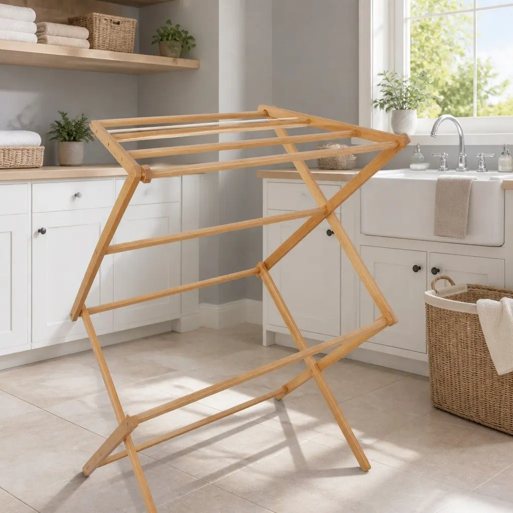 Bamboo Drying Rack Foldable Clothes Airer Natural 11 Bars Space Saving