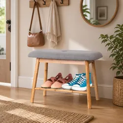 Shoe Rack Bench with Fabric Seat Storage Organizer 2-in-1 Entryway Hallway