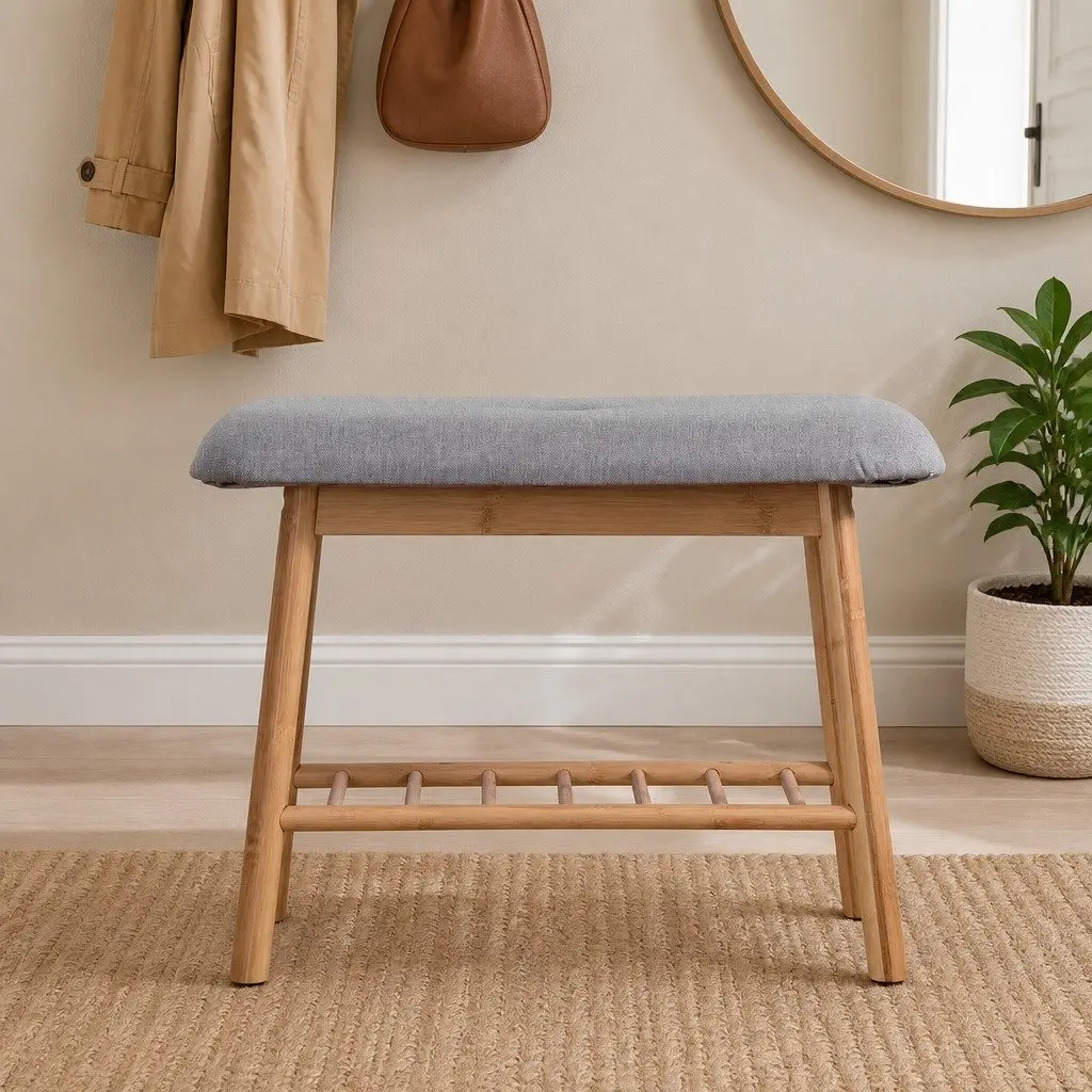 Shoe Rack Bench with Fabric Seat Storage Organizer 2-in-1 Entryway Hallway