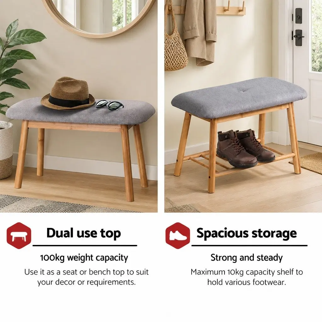 Shoe Rack Bench with Fabric Seat Storage Organizer 2-in-1 Entryway Hallway
