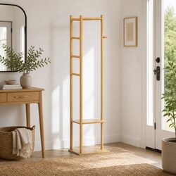 Practical Bamboo Rack with Hanging and Storage Features