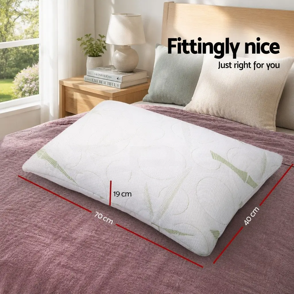 Memory Foam Pillow Neck Support 70x40cm White Bamboo Fabric Twin Pack