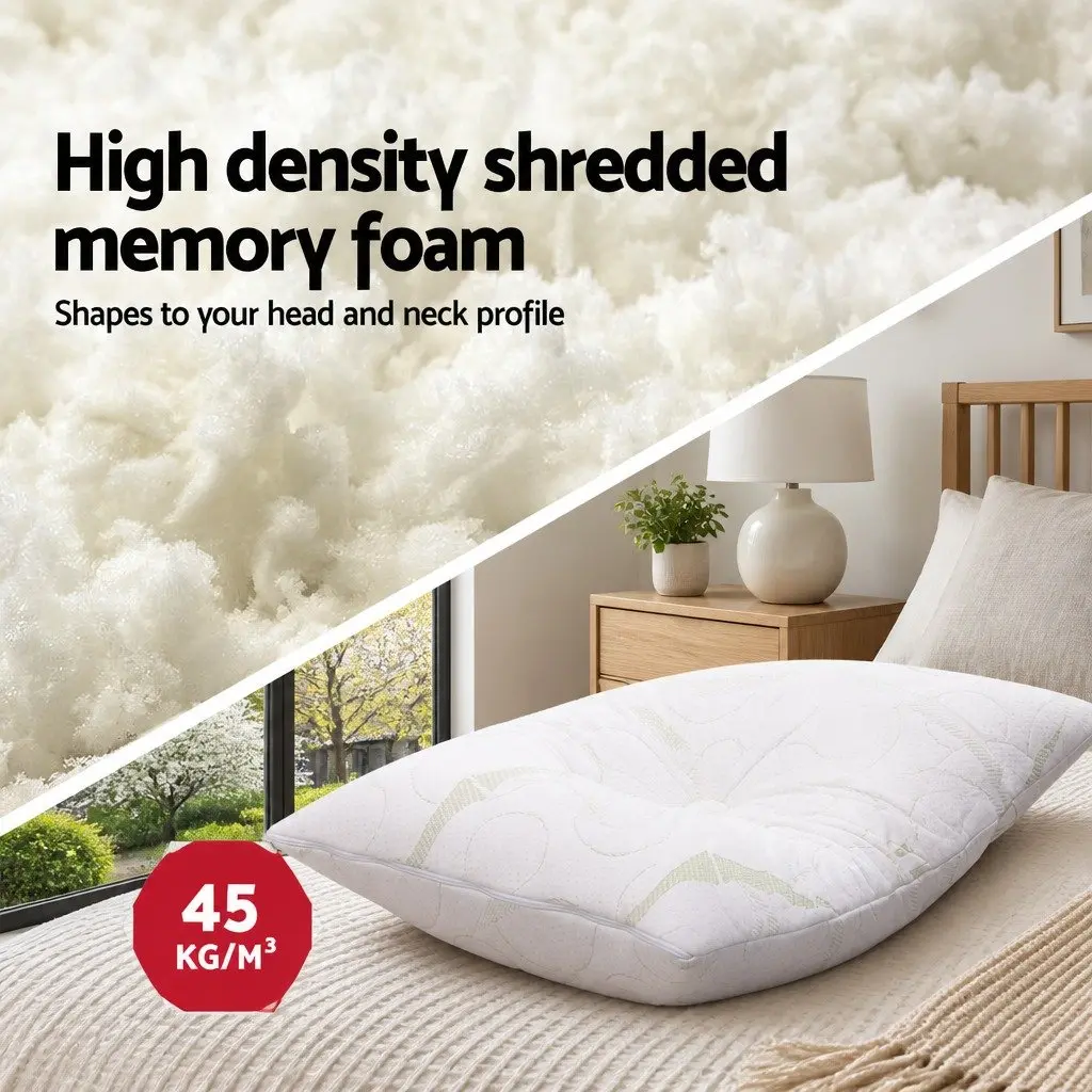 Memory Foam Pillow Neck Support 70x40cm White Bamboo Fabric Twin Pack