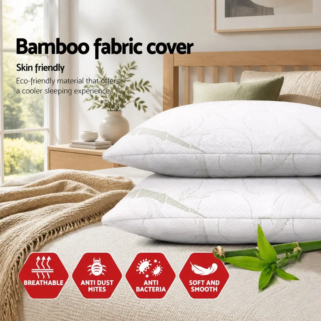 Memory Foam Pillow Neck Support 70x40cm White Bamboo Fabric Twin Pack