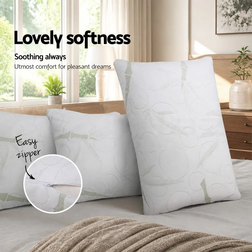 Memory Foam Pillow Neck Support 70x40cm White Bamboo Fabric Twin Pack
