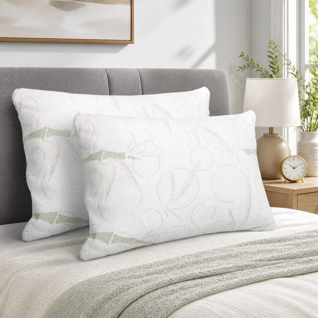 Memory Foam Pillow Neck Support 70x40cm White Bamboo Fabric Twin Pack