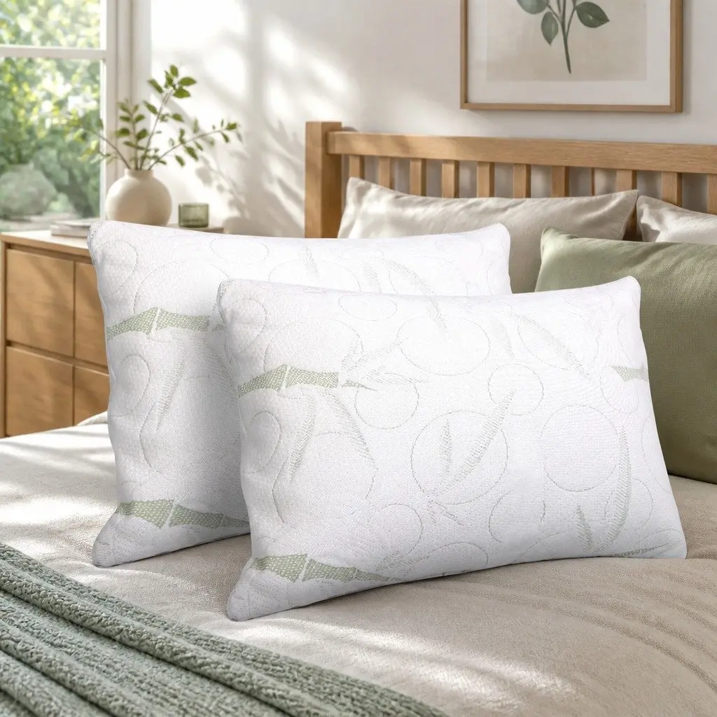 Memory Foam Pillow Neck Support 70x40cm White Bamboo Fabric Twin Pack