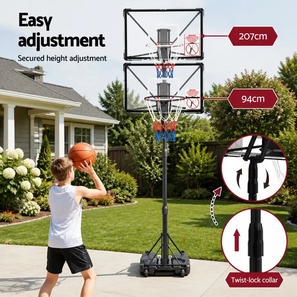 Portable Basketball Hoop System Adjustable Foldable Stand 0.94m to 2.07m Height
