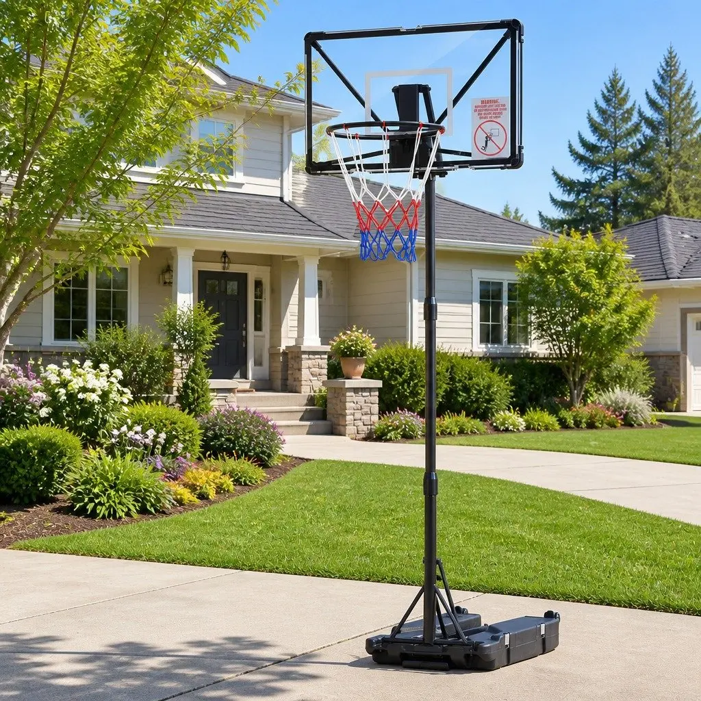 Portable Basketball Hoop System Adjustable Foldable Stand 0.94m to 2.07m Height