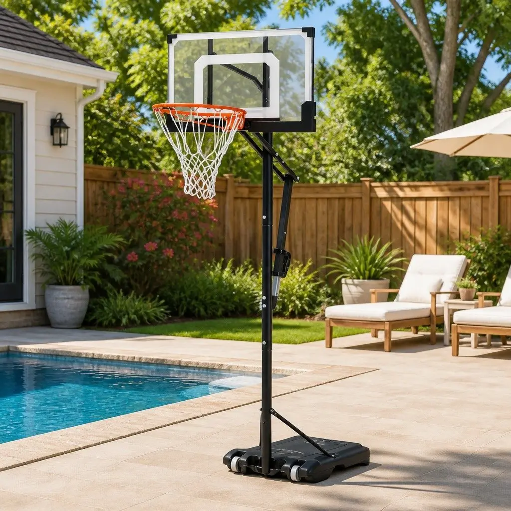 Portable Basketball Hoop Adjustable Pool Goal System Backyard 1.05M-2.1M Black