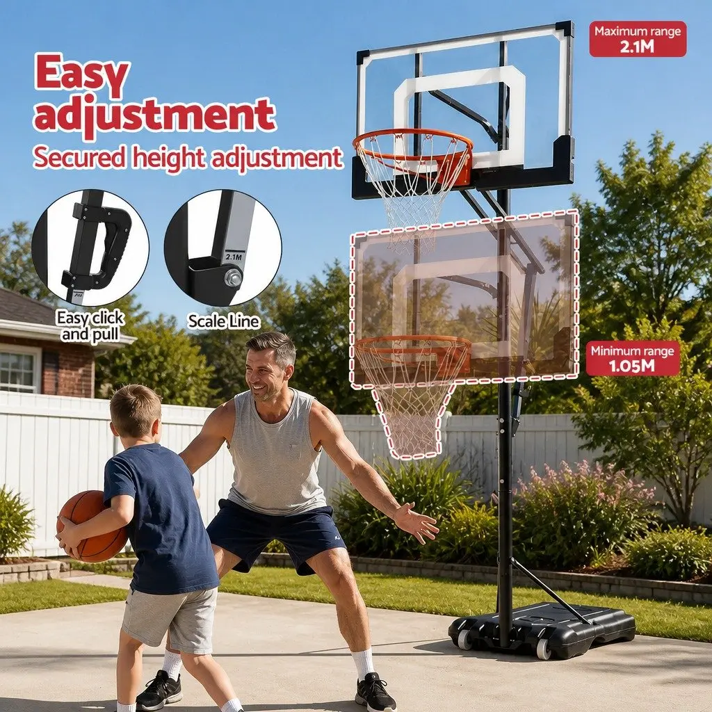 Portable Basketball Hoop Adjustable Pool Goal System Backyard 1.05M-2.1M Black