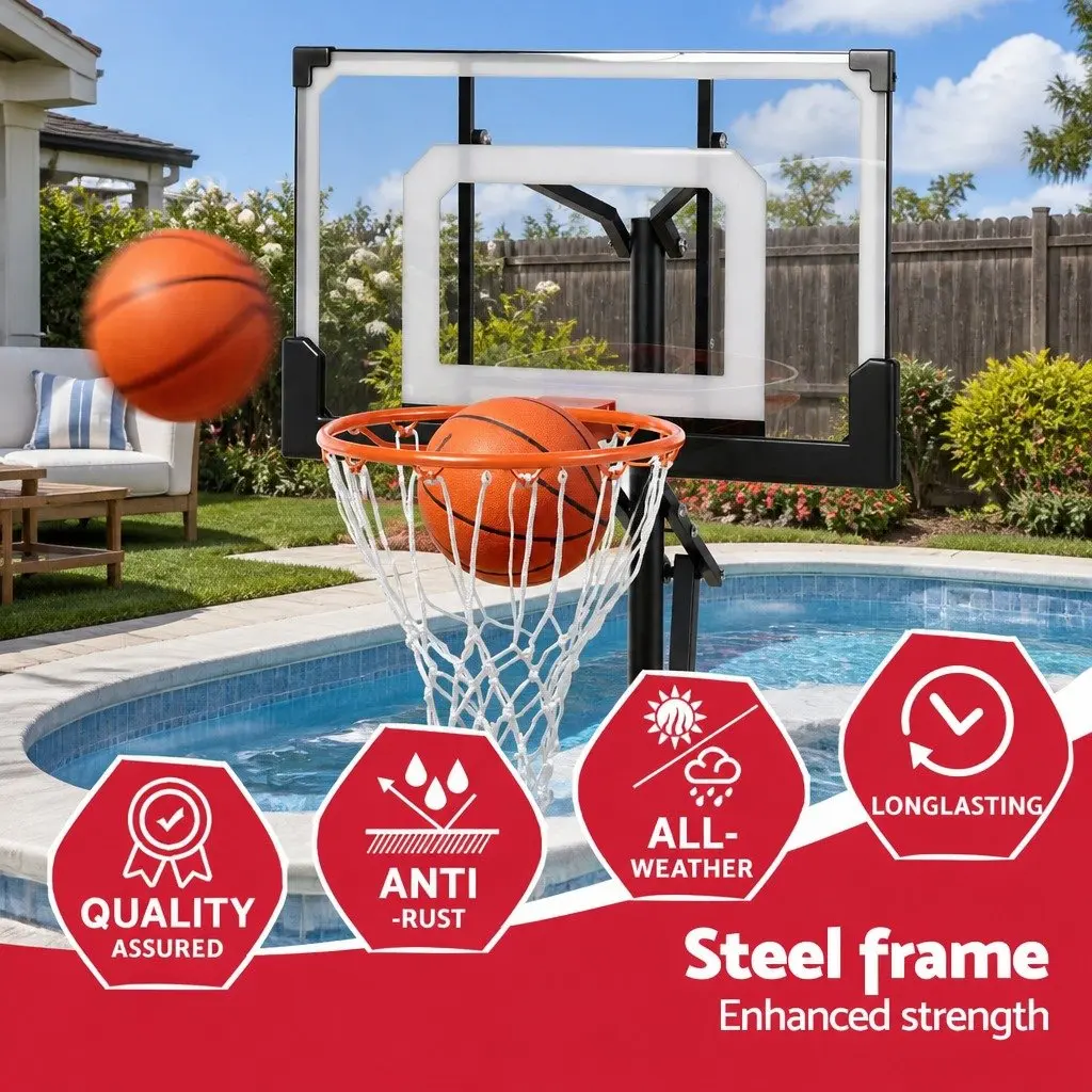Portable Basketball Hoop Adjustable Pool Goal System Backyard 1.05M-2.1M Black