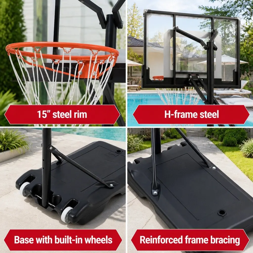 Portable Basketball Hoop Adjustable Pool Goal System Backyard 1.05M-2.1M Black