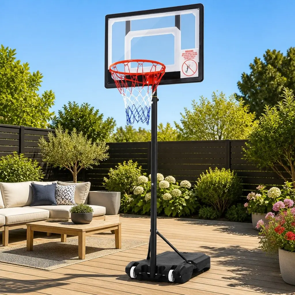 Basketball Hoop Stand System Adjustable 1.6m to 2.1m Portable Kids Youth Black