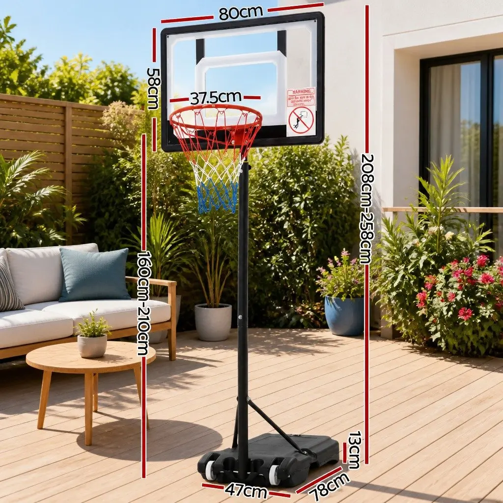 Basketball Hoop Stand System Adjustable 1.6m to 2.1m Portable Kids Youth Black