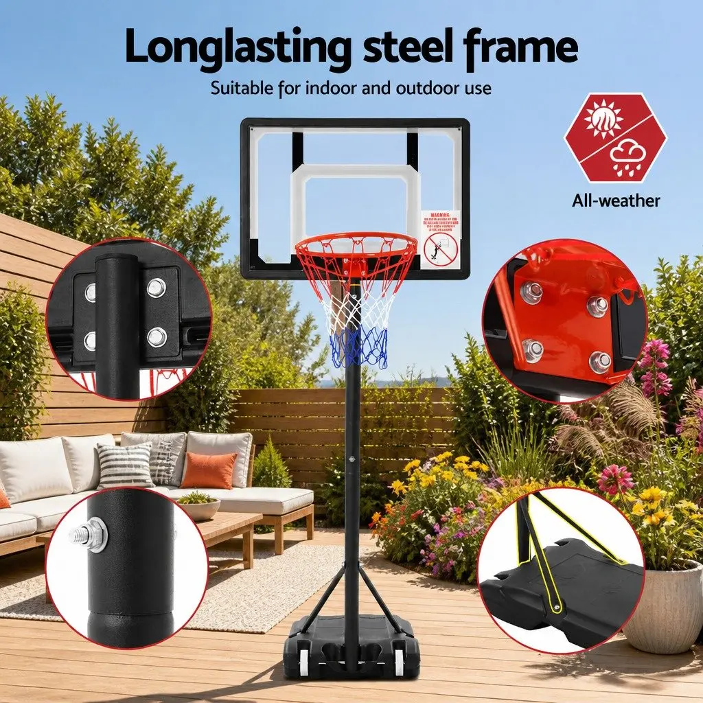 Basketball Hoop Stand System Adjustable 1.6m to 2.1m Portable Kids Youth Black