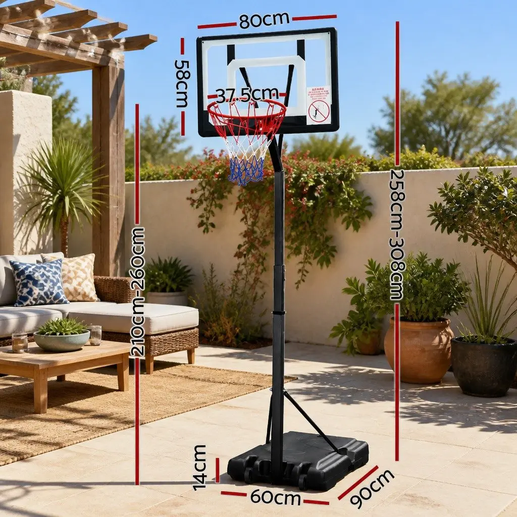 Basketball Hoop Stand System Adjustable Height 2.1m to 2.6m Portable Kids Youth Pro