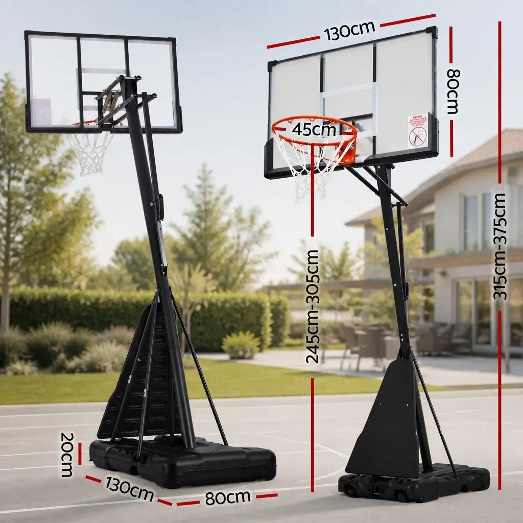 Basketball Hoop Stand System Height Adjustable 3.05M Portable Black 50" Polycarbonate Backboard