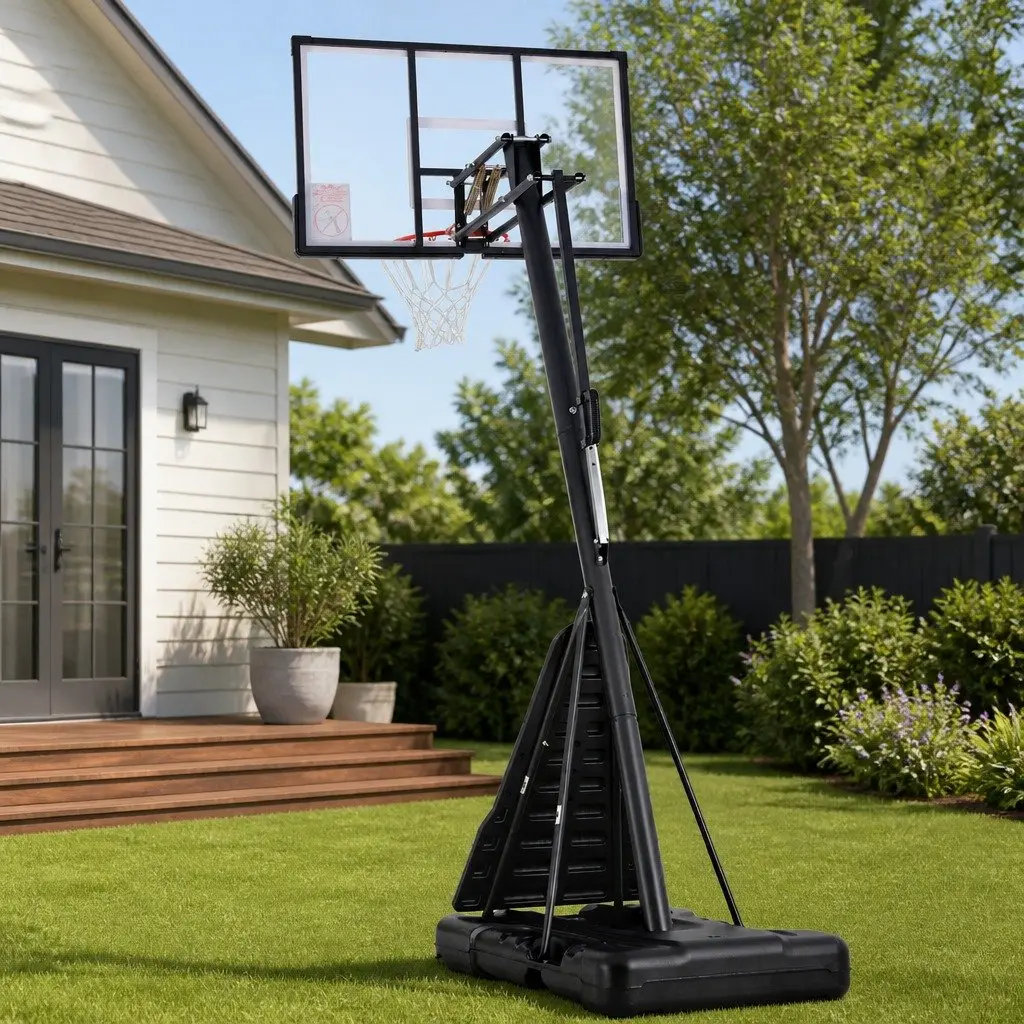 Basketball Hoop Stand System Height Adjustable 3.05M Portable Black 50" Polycarbonate Backboard